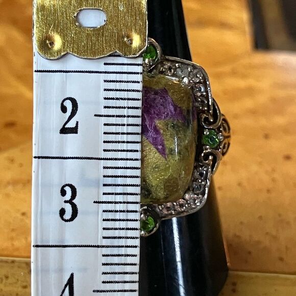 Tasmanian Stichtite Chrome Diopside Sterling Silver Cocktail Ring Size 9 - Picture 8 of 11